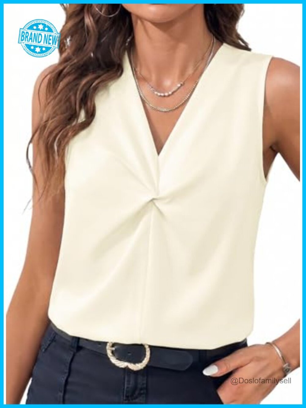 Womens V Neck Sleeveless Tank Top Pleated Casual Blouse Vest Shirt